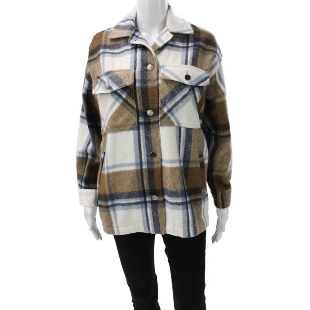 Zara Womens Basic Jacket Plaid Multicolor Collared Snap Polyamide Size XS